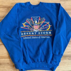 Fruit of the Loom “We Love Our Troops” Desert Storm USA Blue Sweater